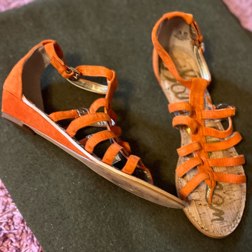 SAM EDELMAN -GENUINE SUEDE SANDALS ORANGE size 8.5 M